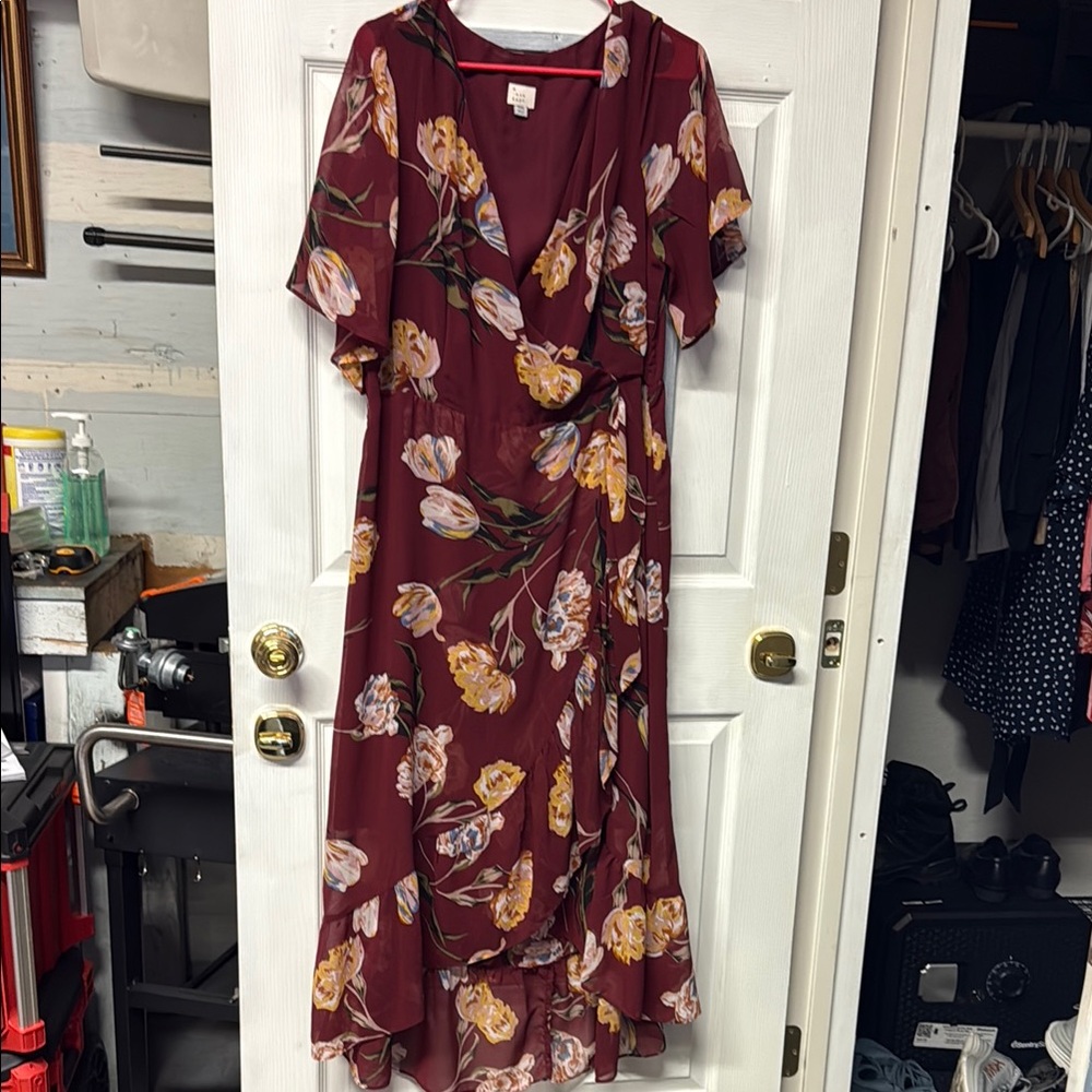 A New Day Red High Low Flutter Sleeve Sundress
